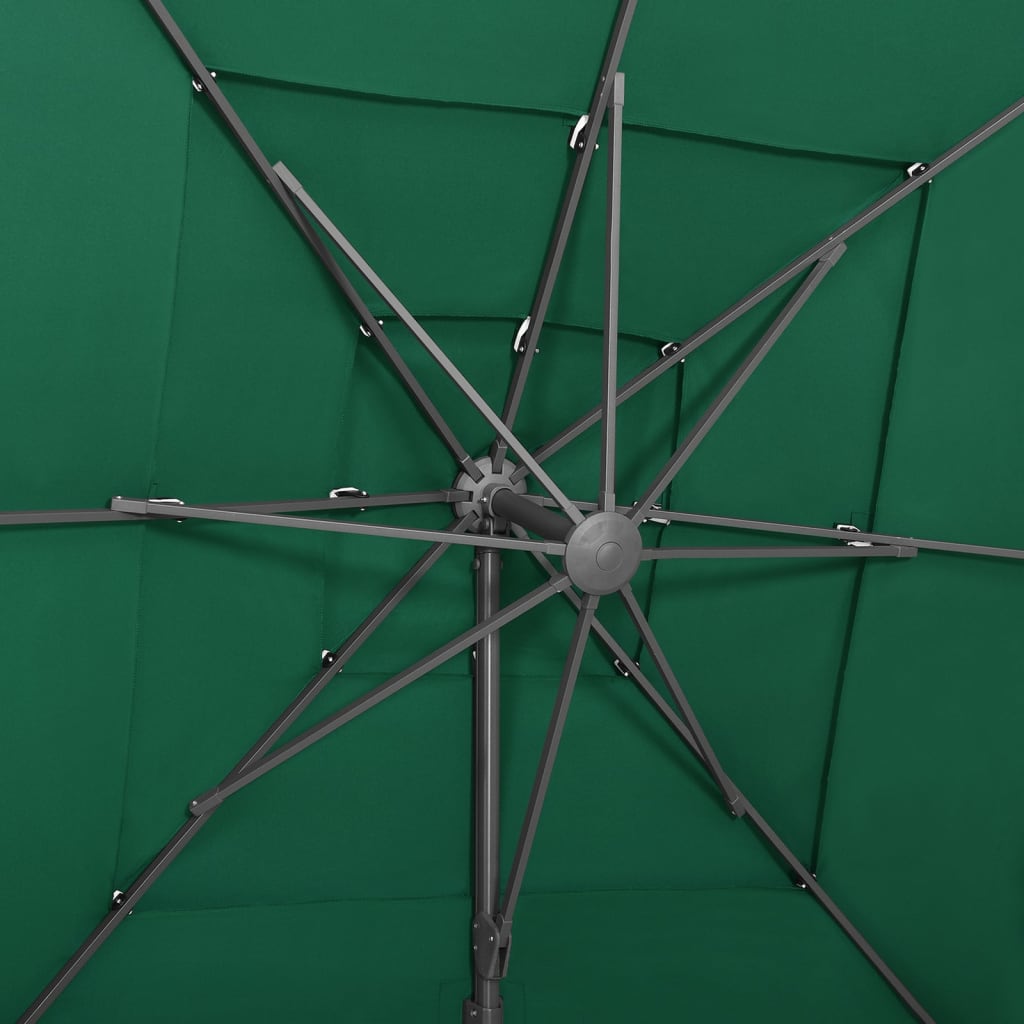 Parasol à 4 niveaux avec mât en aluminium Vert 250x250 cm